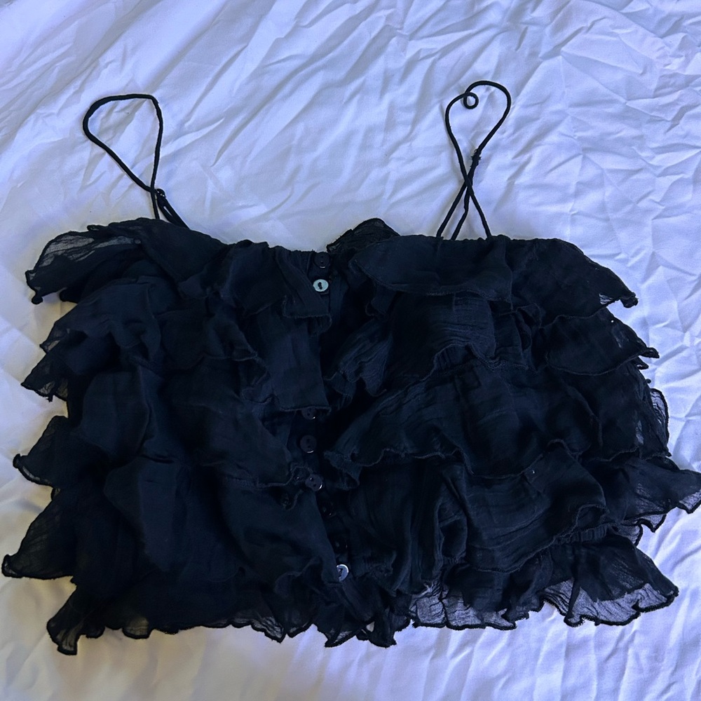 Black free people ruffle cropped tank